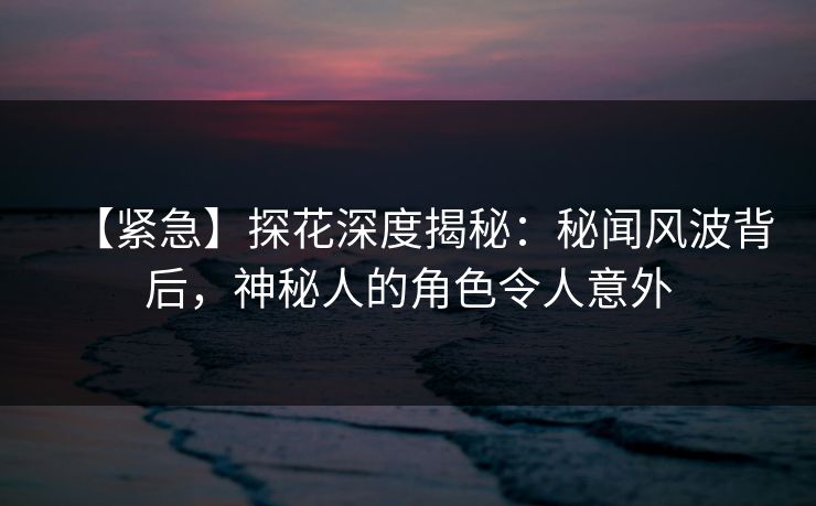 【紧急】探花深度揭秘：秘闻风波背后，神秘人的角色令人意外