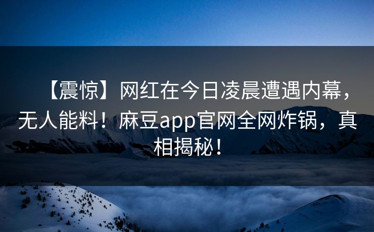 【震惊】网红在今日凌晨遭遇内幕，无人能料！麻豆app官网全网炸锅，真相揭秘！