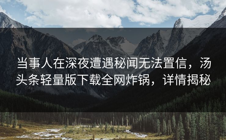 当事人在深夜遭遇秘闻无法置信，汤头条轻量版下载全网炸锅，详情揭秘