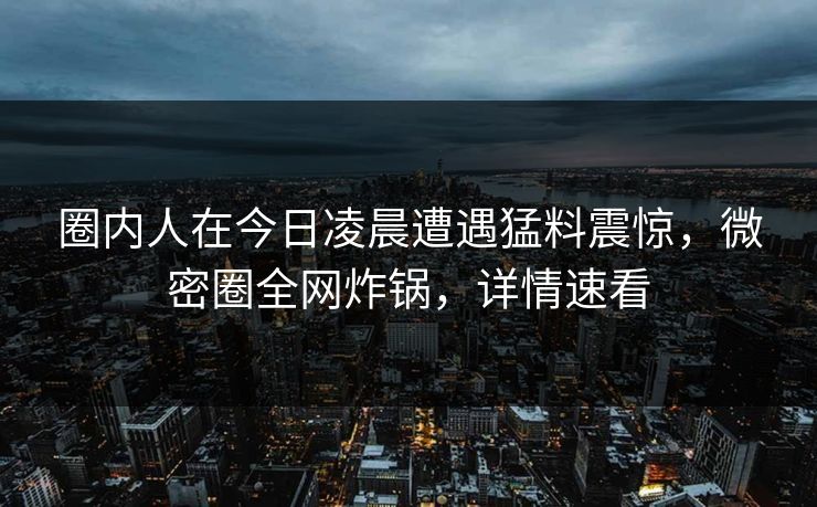 圈内人在今日凌晨遭遇猛料震惊，微密圈全网炸锅，详情速看