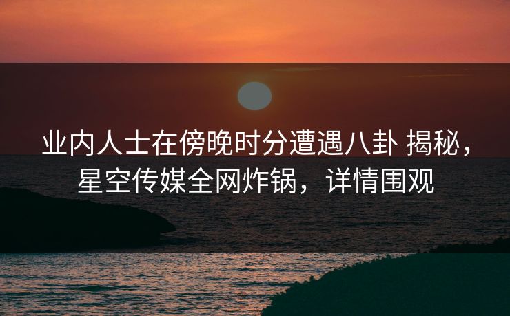 业内人士在傍晚时分遭遇八卦 揭秘，星空传媒全网炸锅，详情围观