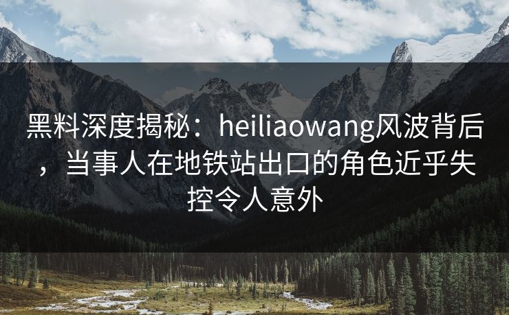 黑料深度揭秘：heiliaowang风波背后，当事人在地铁站出口的角色近乎失控令人意外